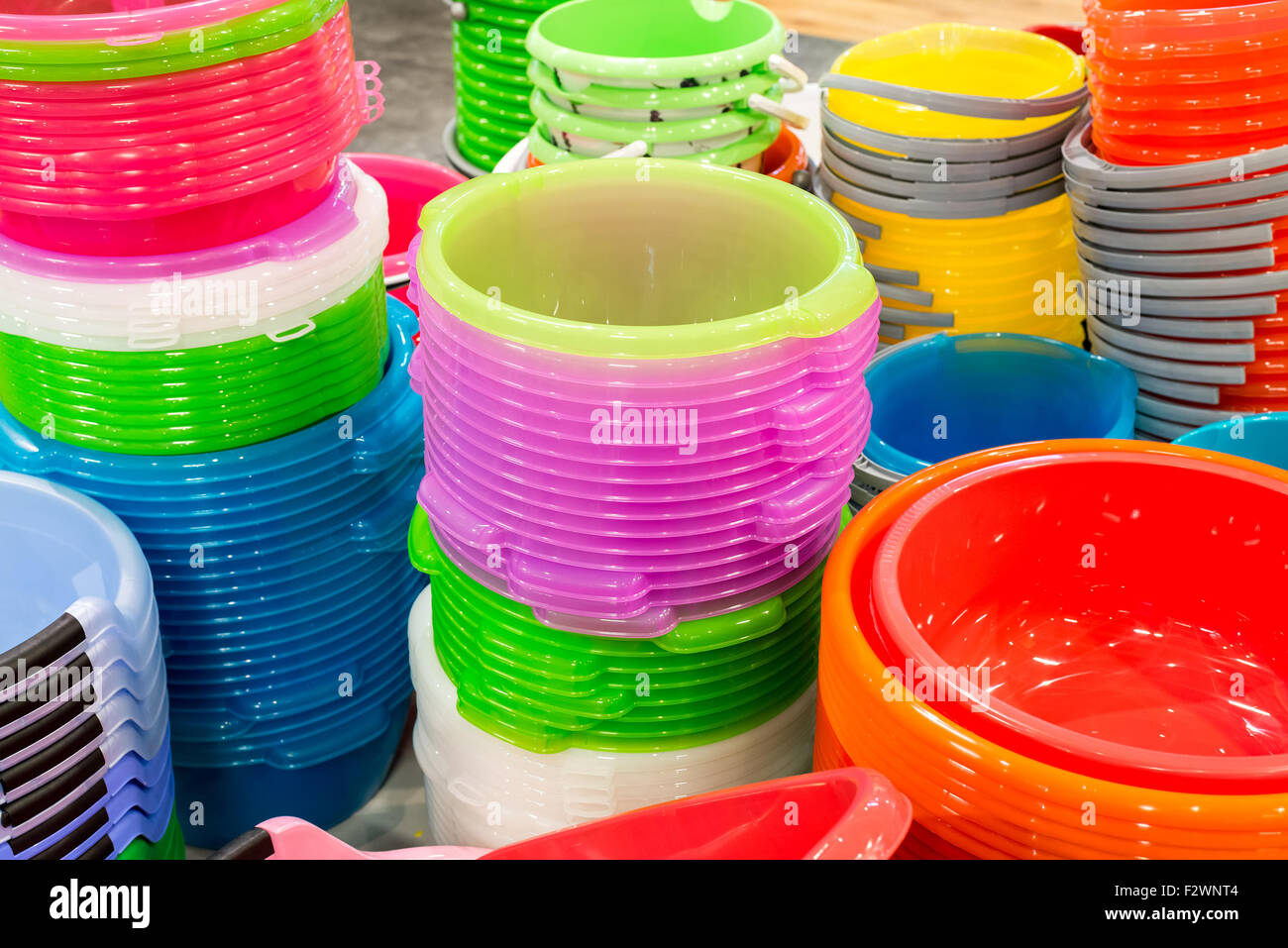 stack of plastic bucket Stock Photo Alamy