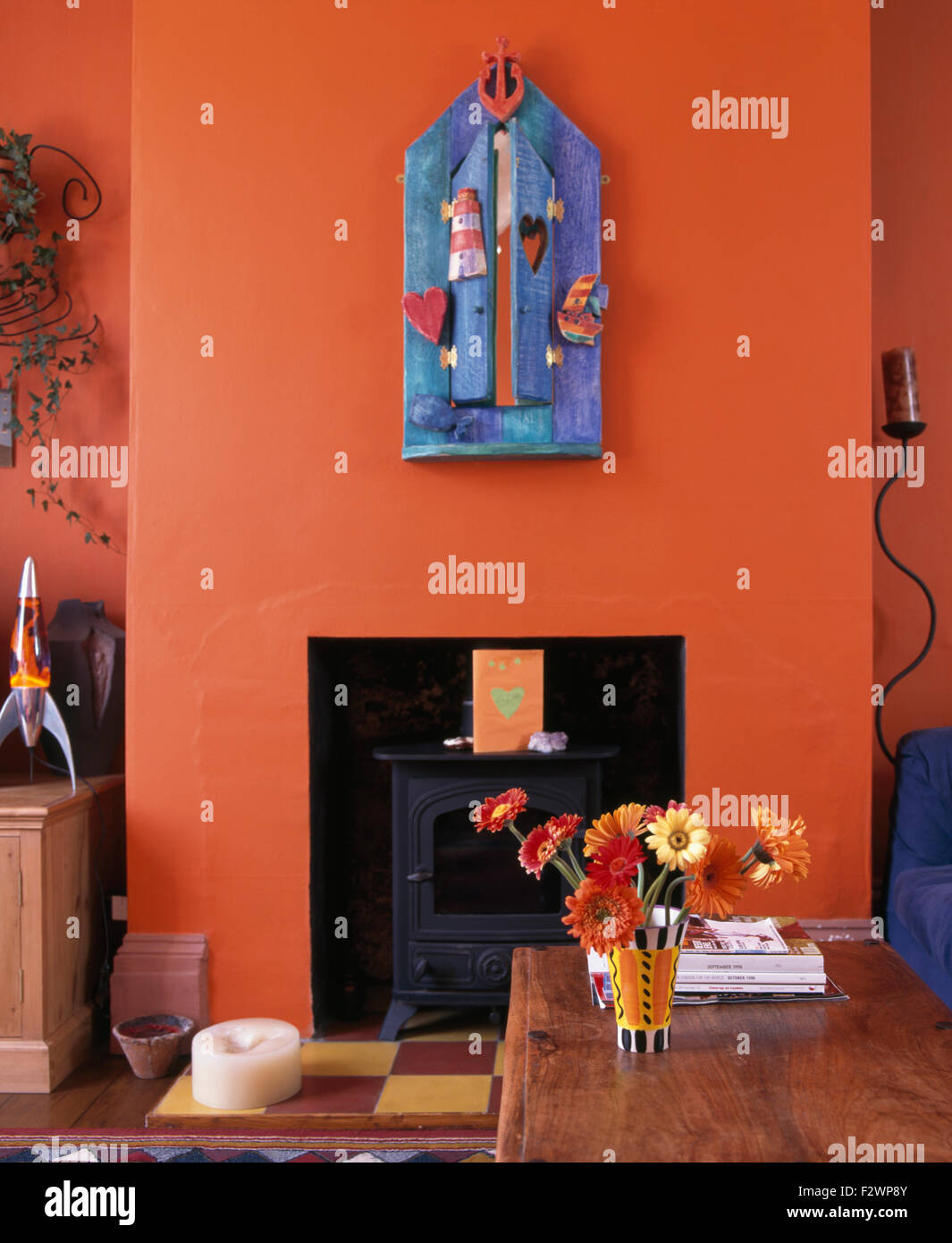 Small Painted Rustic Mirror Above Fireplace Recess With A Wood