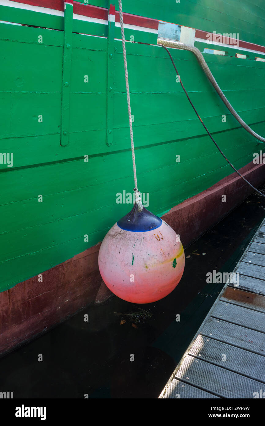 Fender, used to prevent damage to boat / vessel when berthing against jetty Stock Photo