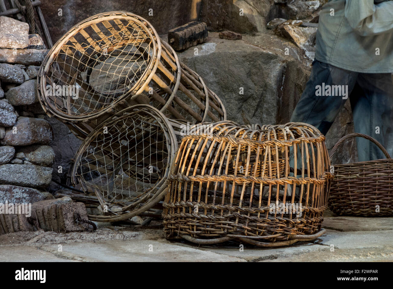 Old lobster traps / pots at the Port Musée, boat museum at Douarnenez,  Finistère, Brittany, France Stock Photo - Alamy