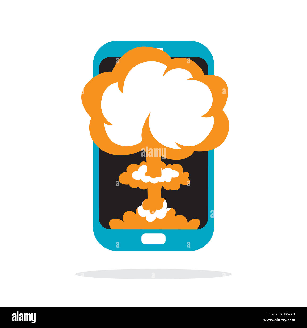Vector cartoon illustration of a nuclear explosion on a phone. Stock Photo