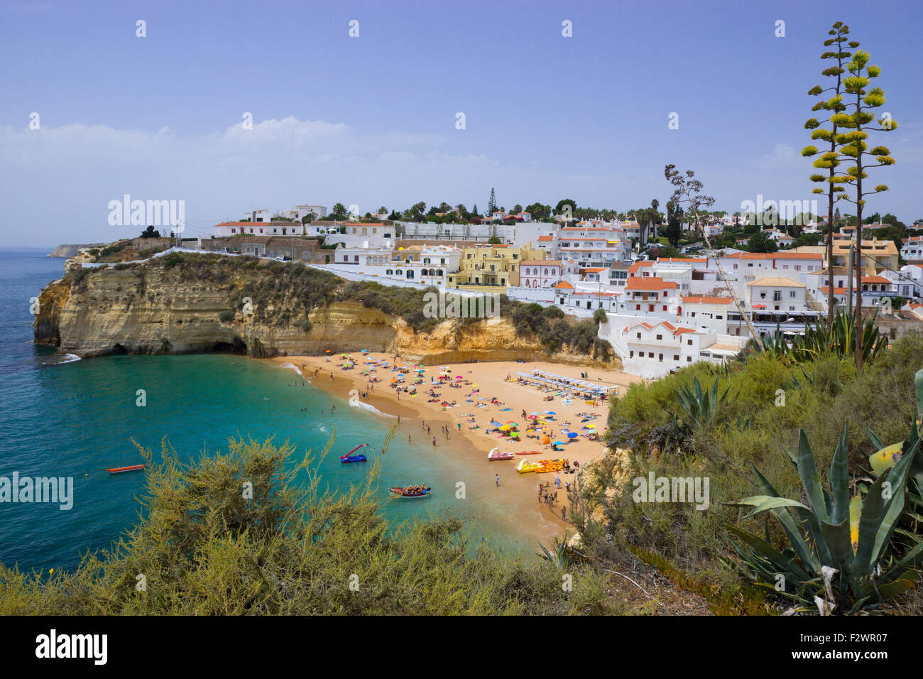 A View of Carvoeiro, Portugal from the cliff top Stock Photo