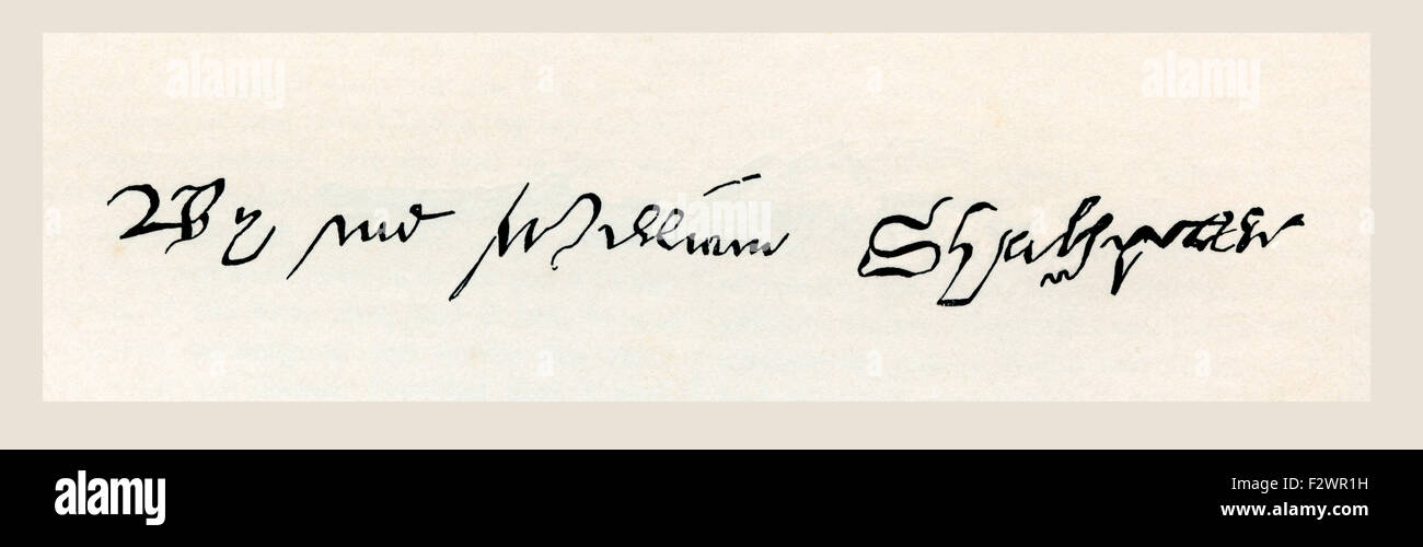 Signature of William Shakespeare, 1564 - 1616.   English poet, playwright, dramatist and actor. Stock Photo