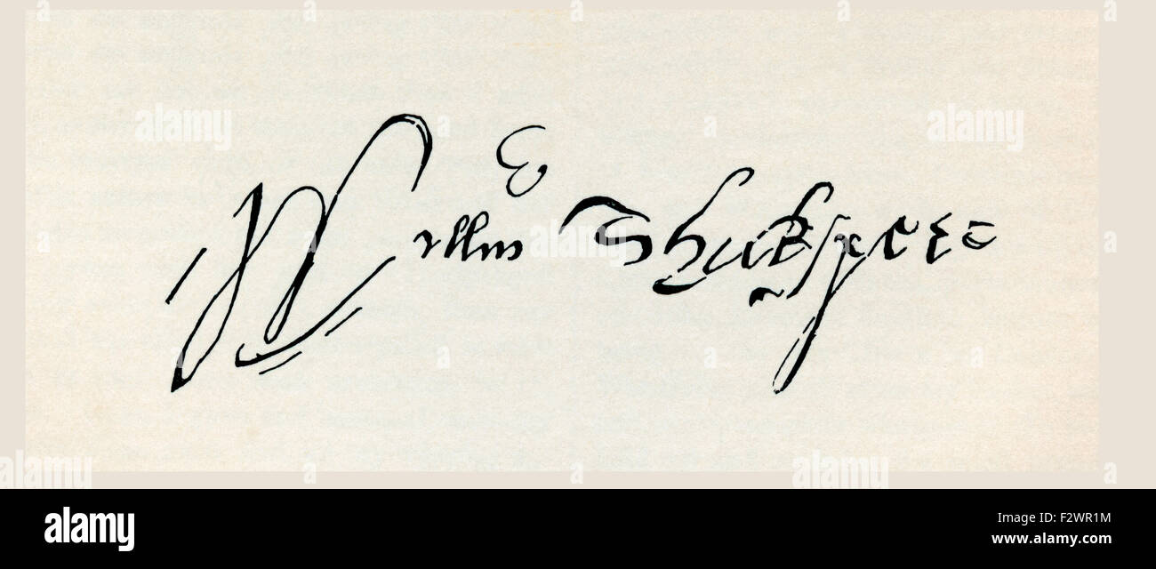 Signature of William Shakespeare, 1564 - 1616.   English poet, playwright, dramatist and actor. Stock Photo