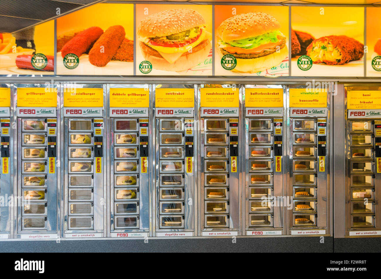 Vending machines for hot snacks at a Febo shop, Amsterdam Stock Photo