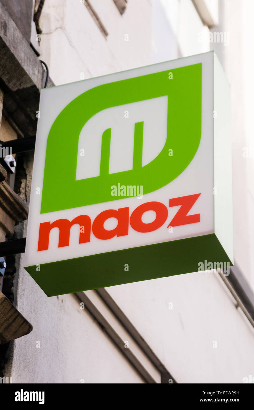 Sign for a Maoz vegetarian take-away chain in Amsterdam Stock Photo