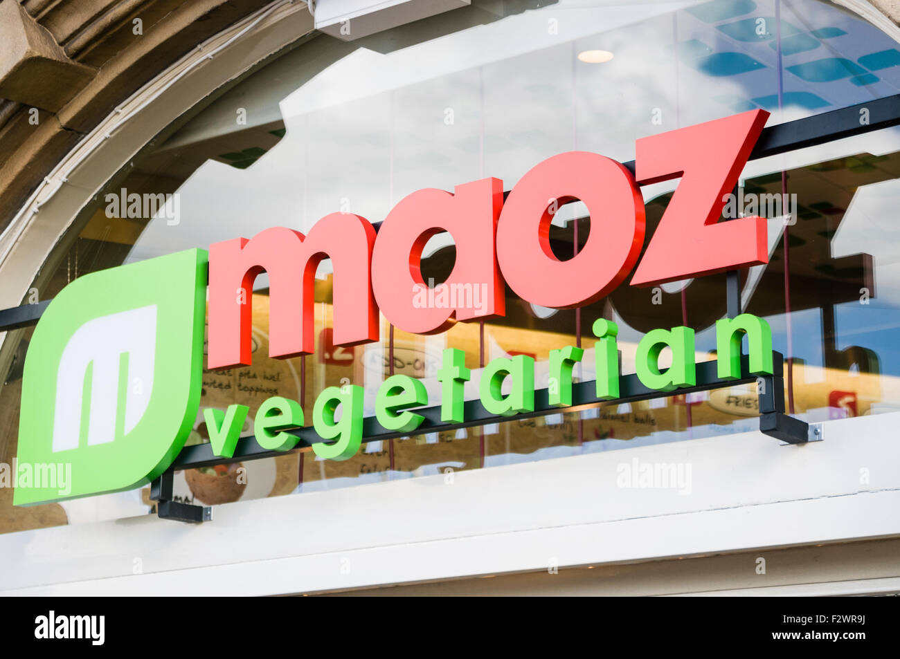 Sign for a Maoz vegetarian take-away chain in Amsterdam Stock Photo