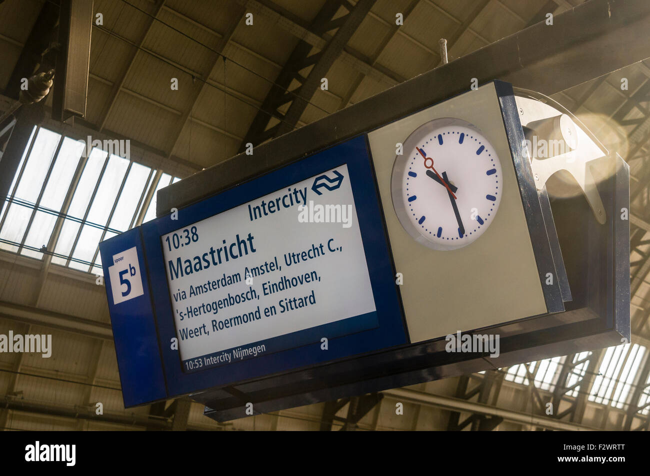 Sign for a train to Maastricht at Amsterdam Centraal Station Stock Photo -  Alamy