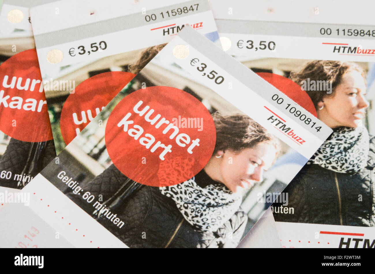 One hour tram tickets for the HTMbuzz bus in The Hague, Netherlands Stock Photo