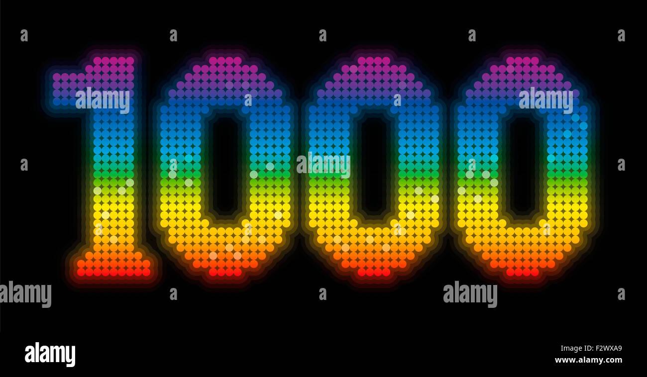 THOUSAND - anniversary jubilee number, exactly one thousand counted rainbow colored platelets. Stock Photo