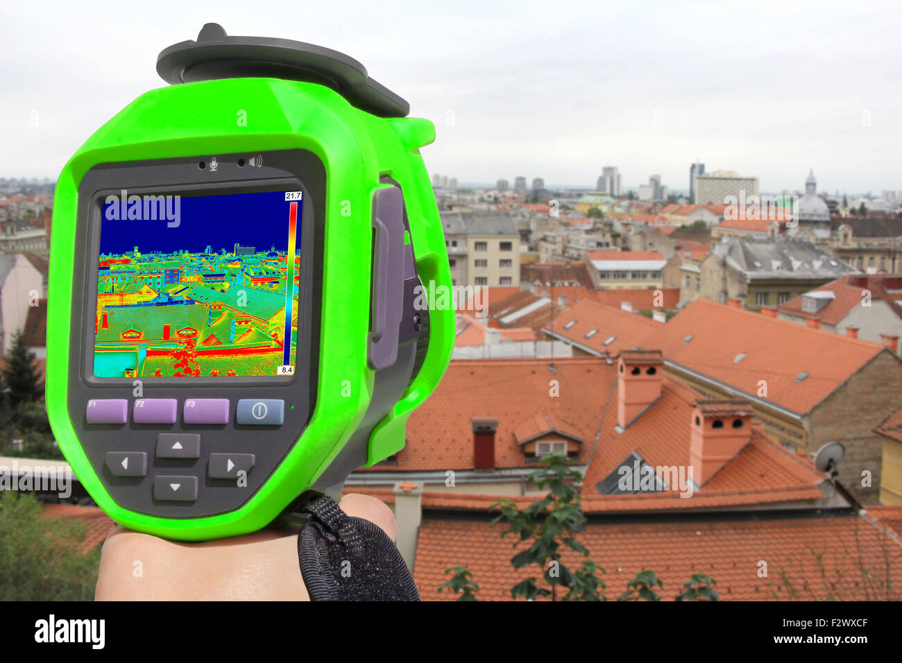 Recording  panorama of Zagreb With Infrared Thermal Camera Stock Photo