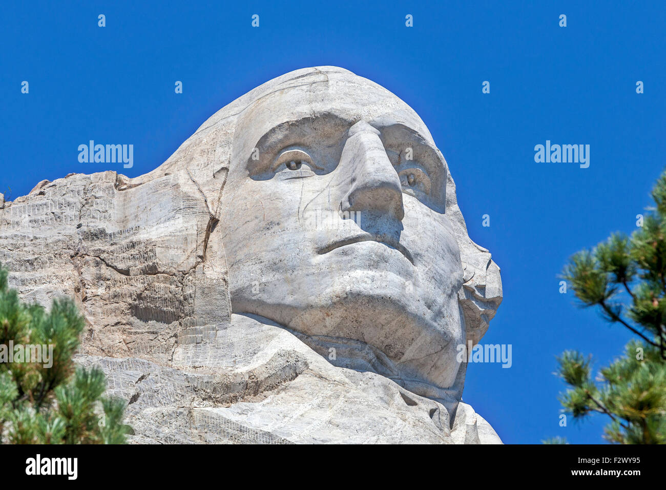 A view of George Washington on Mount Rushmore National Memorial, South Dakota. Stock Photo