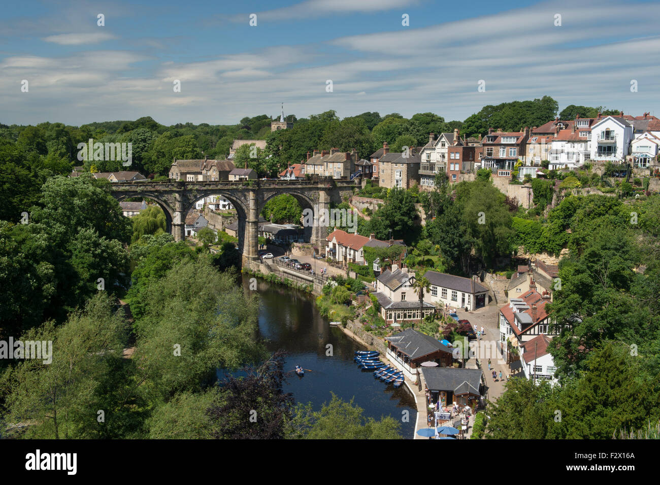 Blue sky above Knaresborough, England, UK scenic sunny summer view of