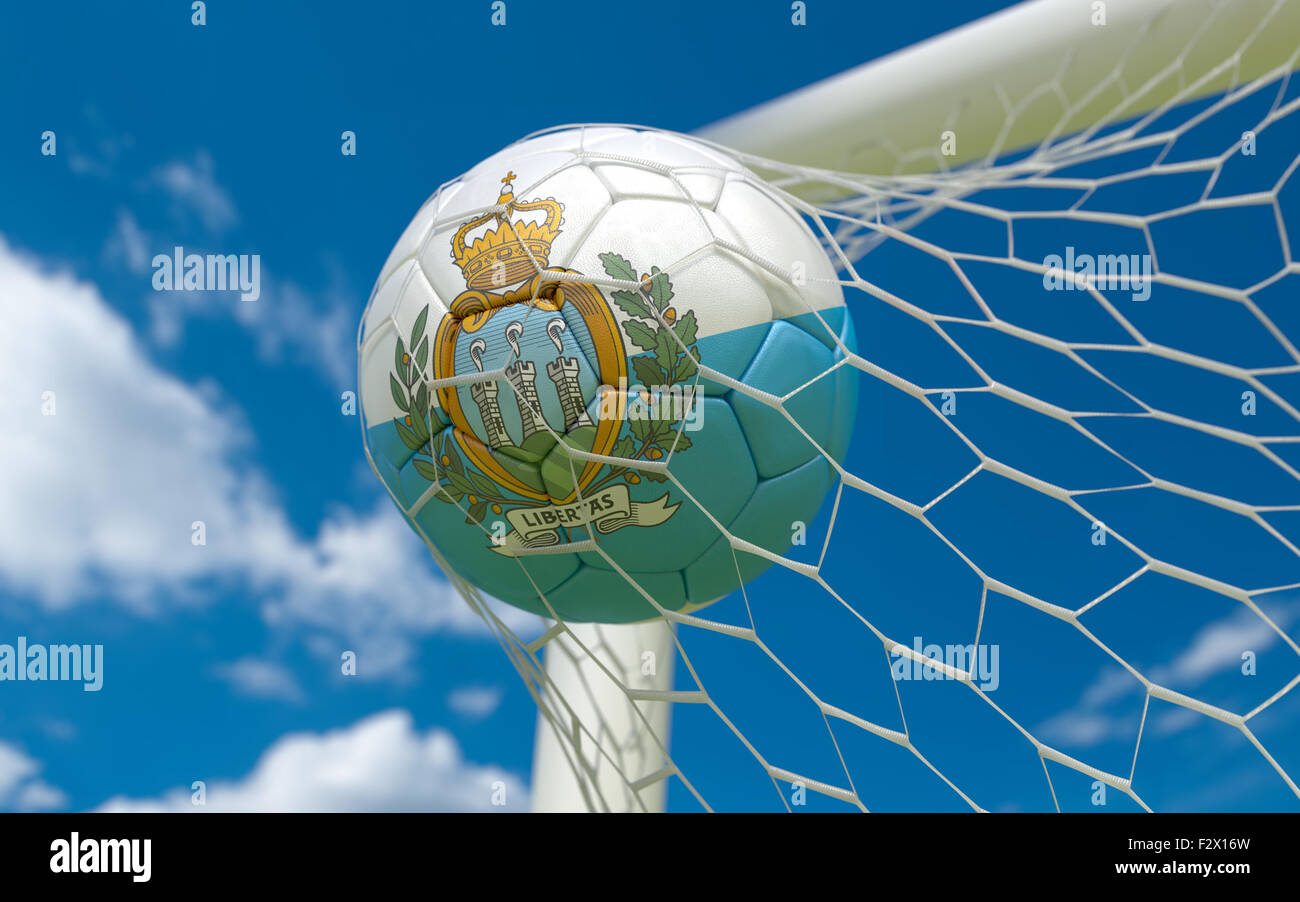 San Marino flag and soccer ball, football in goal net Stock Photo - Alamy