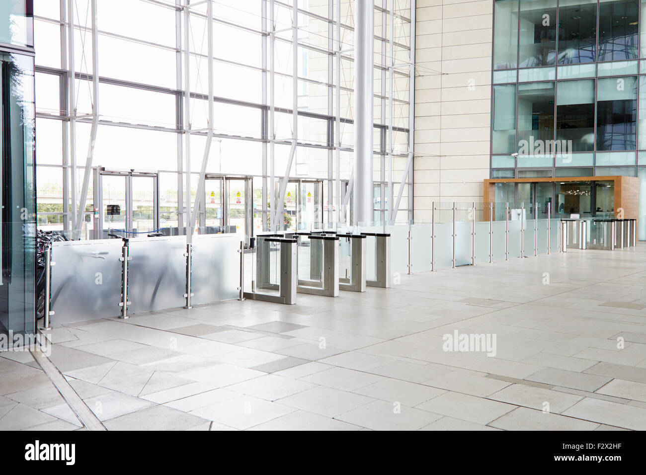 Security gates in the lobby of a large corporate business Stock Photo