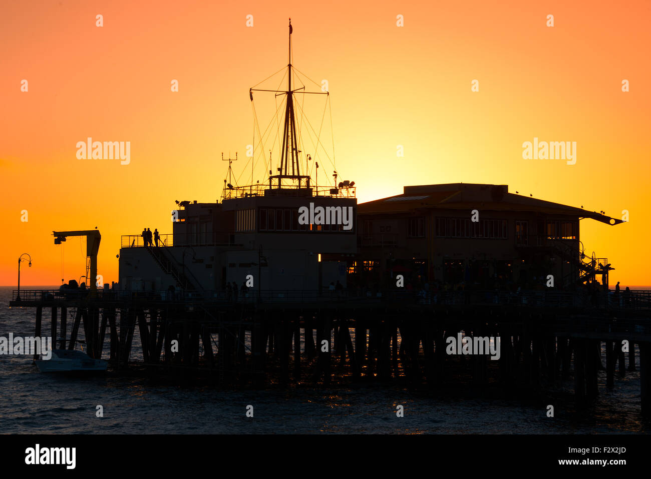Silhouette of a pier in the ocean, Santa Monica Pier, Santa Monica, Los Angeles County, California, USA Stock Photo
