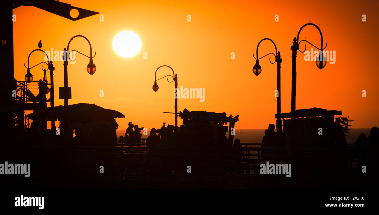 Silhouette of a pier, Santa Monica Pier, Santa Monica, Los Angeles County, California, USA Stock Photo