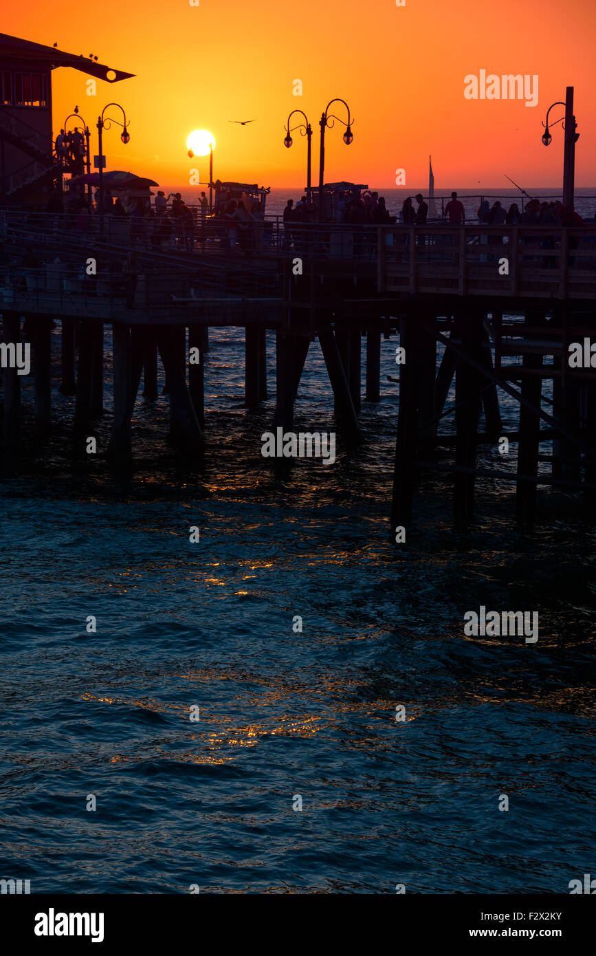 Silhouette of a pier at dusk, Santa Monica Pier, Santa Monica, Los Angeles County, California, USA Stock Photo