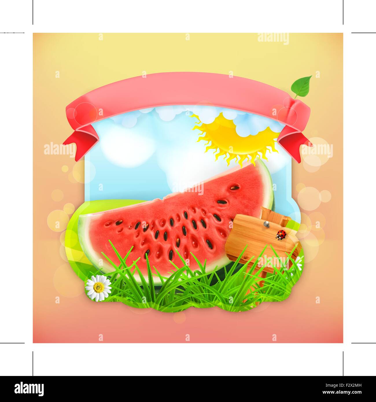 Fresh fruit label watermelon, vector illustration background for making design of a juice pack, jam jar etc Stock Vector