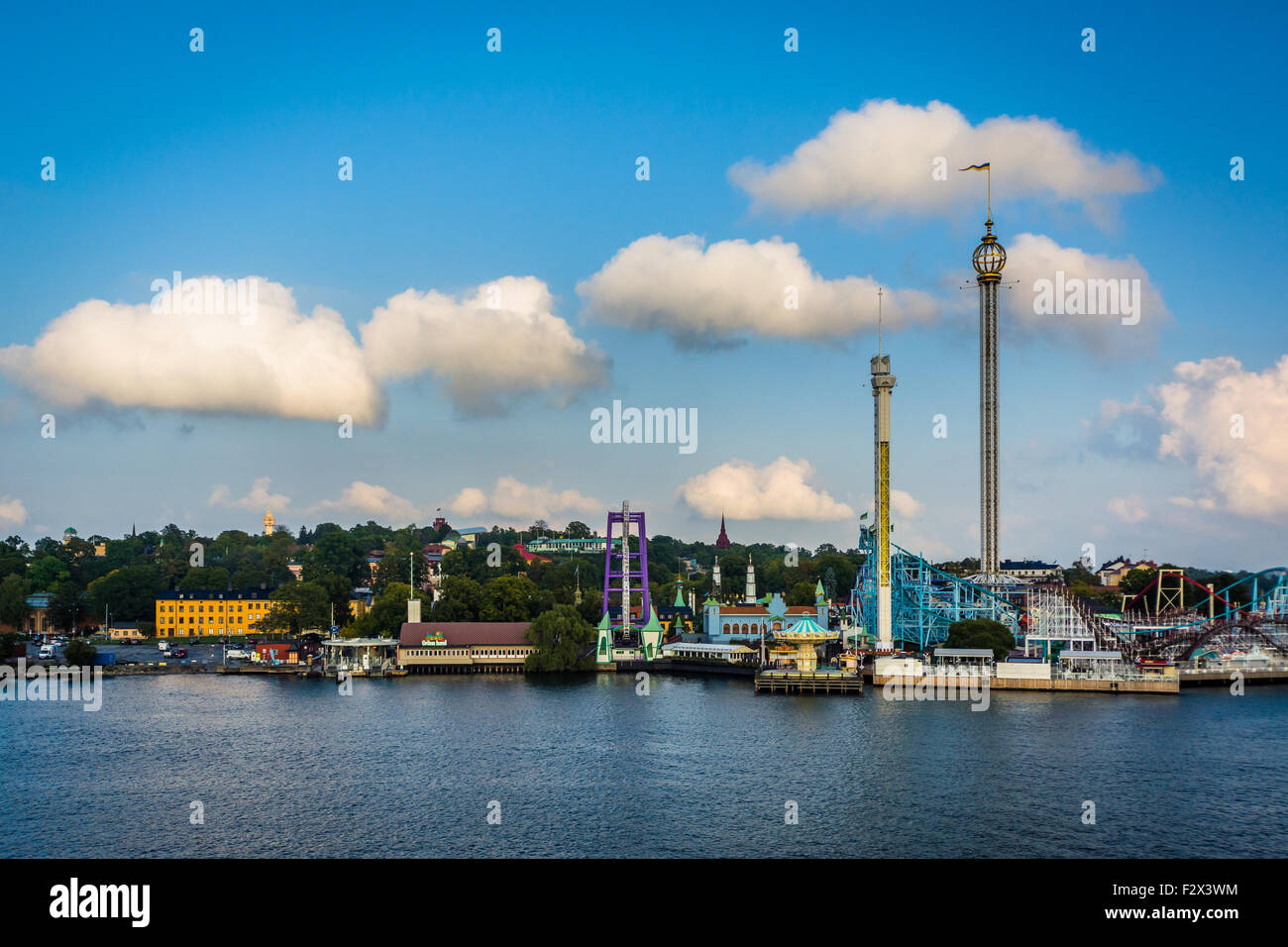 View of Gröna Lund from Kastellholmen, in Norrmalm, Stockholm, Sweden. Stock Photo