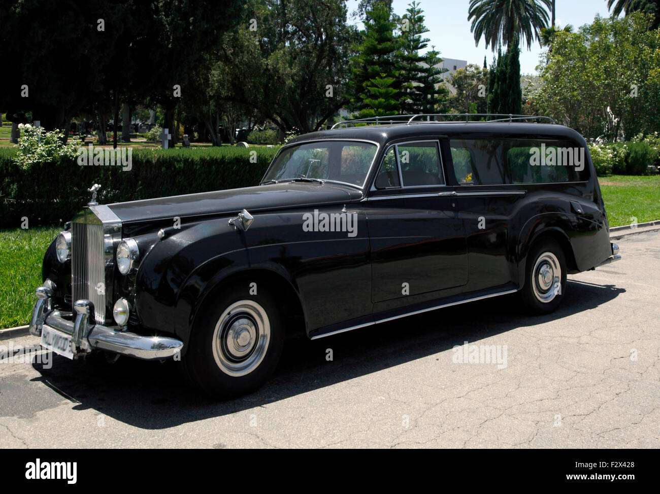 Black Rolls Royce Phantom hearse in Hollywood, CA, 2015. Stock Photo