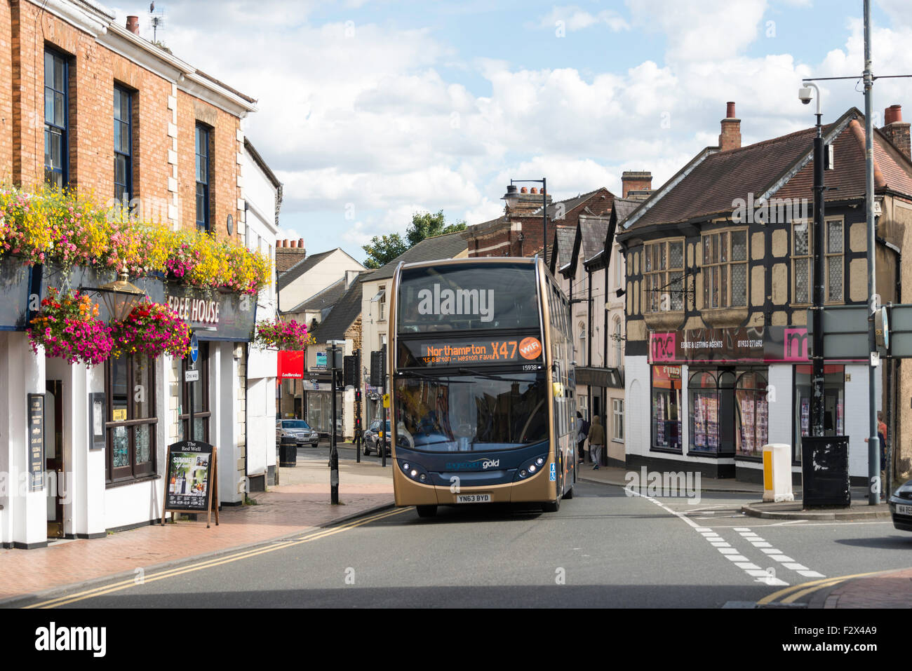 Local Northampton double-decker bus in High Street, Wellingborough, Northamptonshire, England, United Kingdom Stock Photo