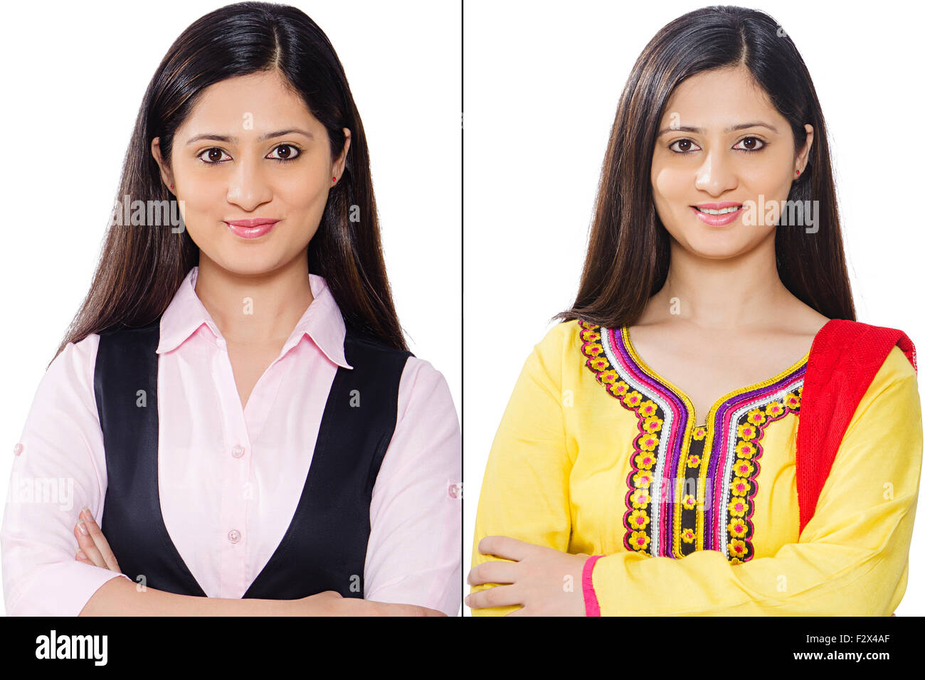 2 indian Business Woman  Contrasts  Housewife woman Stock Photo