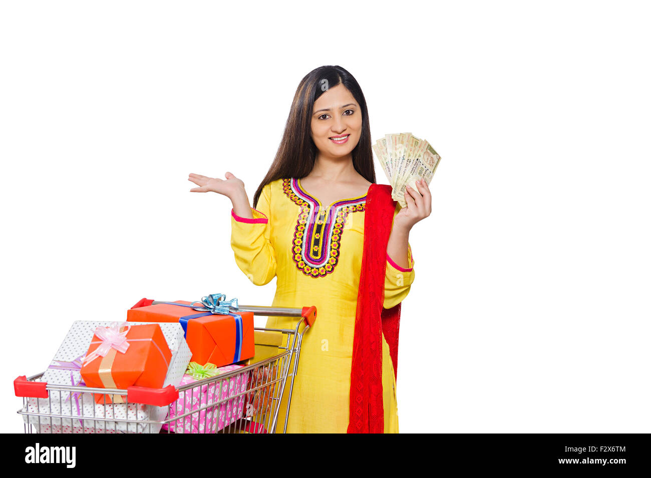 1 indian Woman Housewife Diwali Gift shopping and showing money