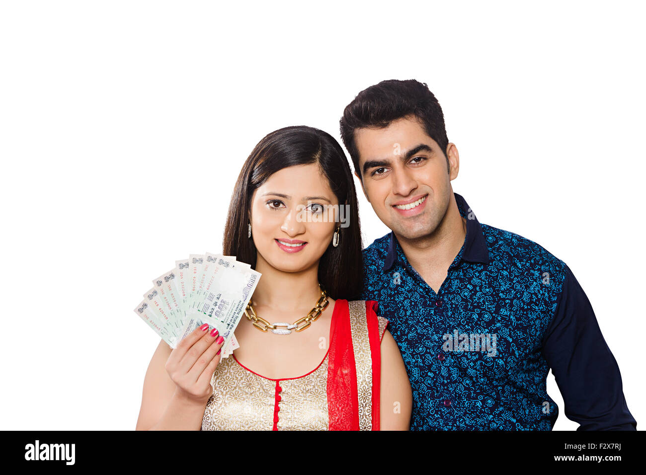 2 indian Married Couple Diwali Festival shwoing Money Stock Photo - Alamy