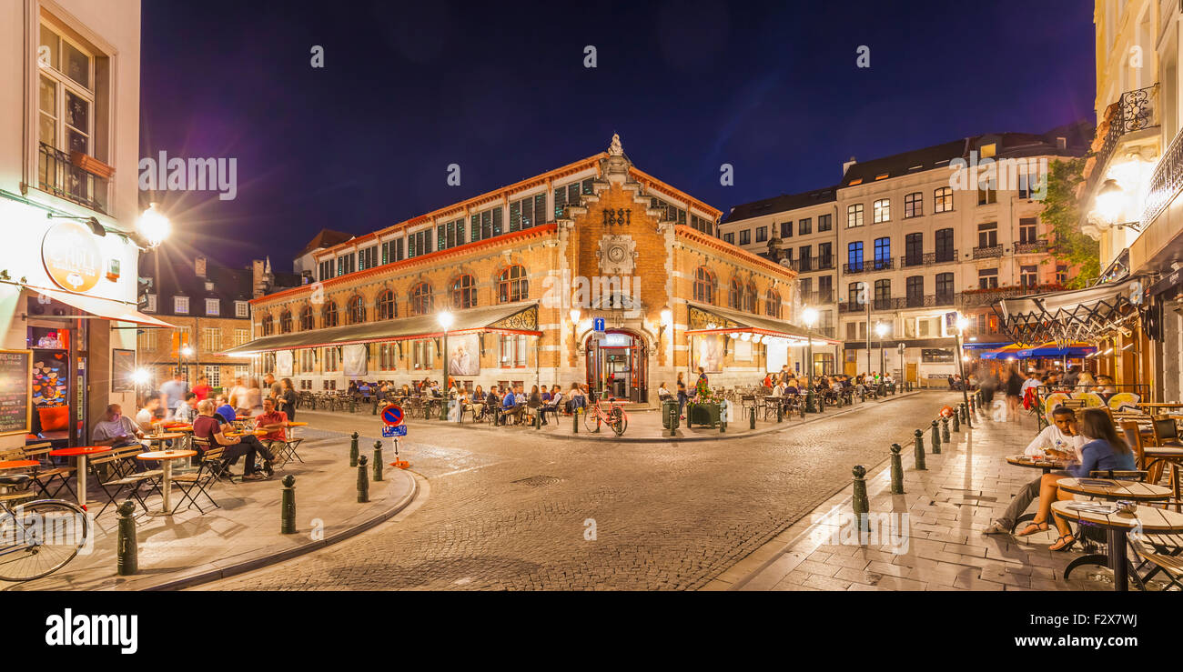 Belgium, Brussels, view to lighted Halles Saint-Gery Stock Photo