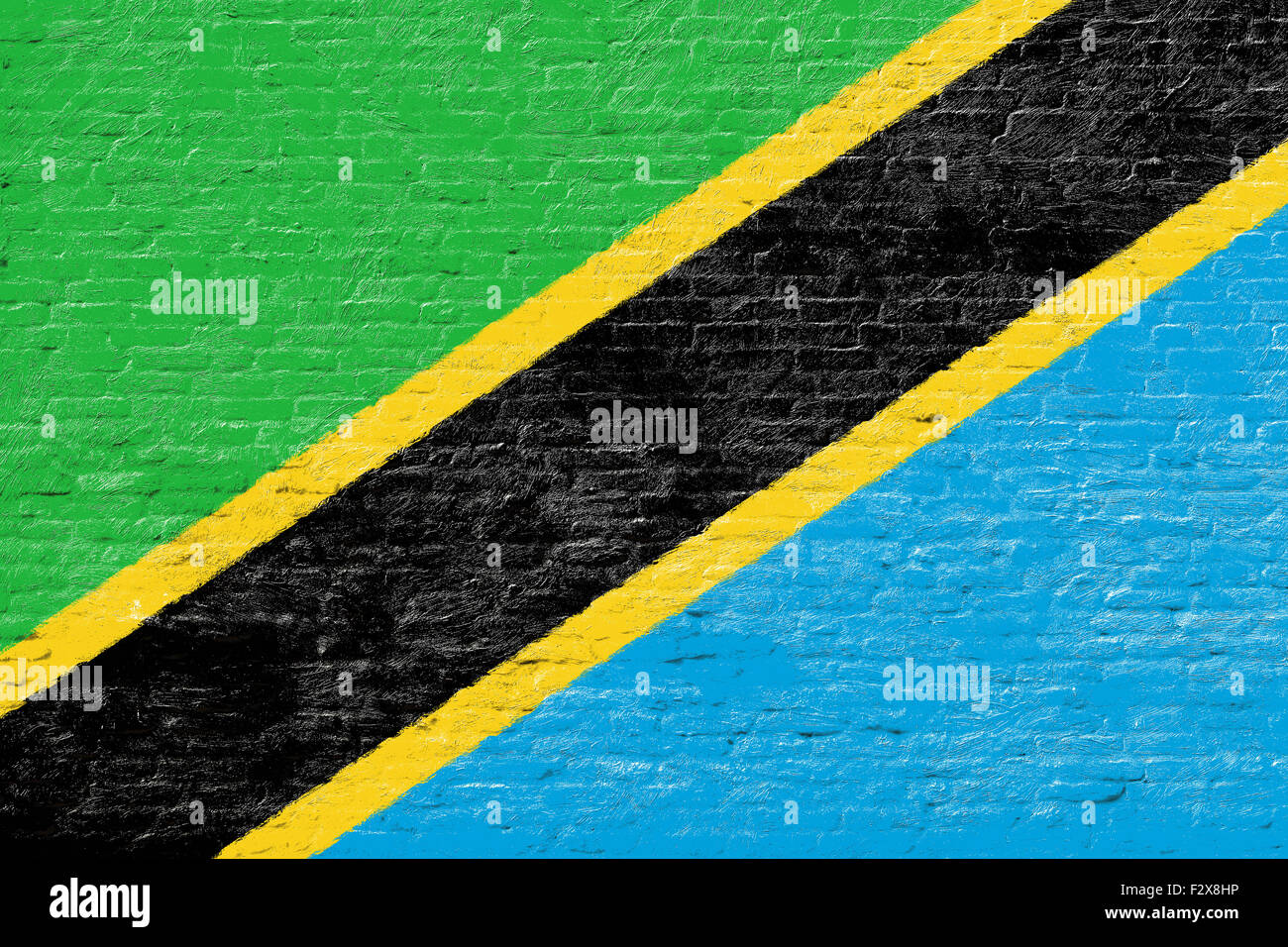 Tanzania - National flag on Brick wall Stock Photo
