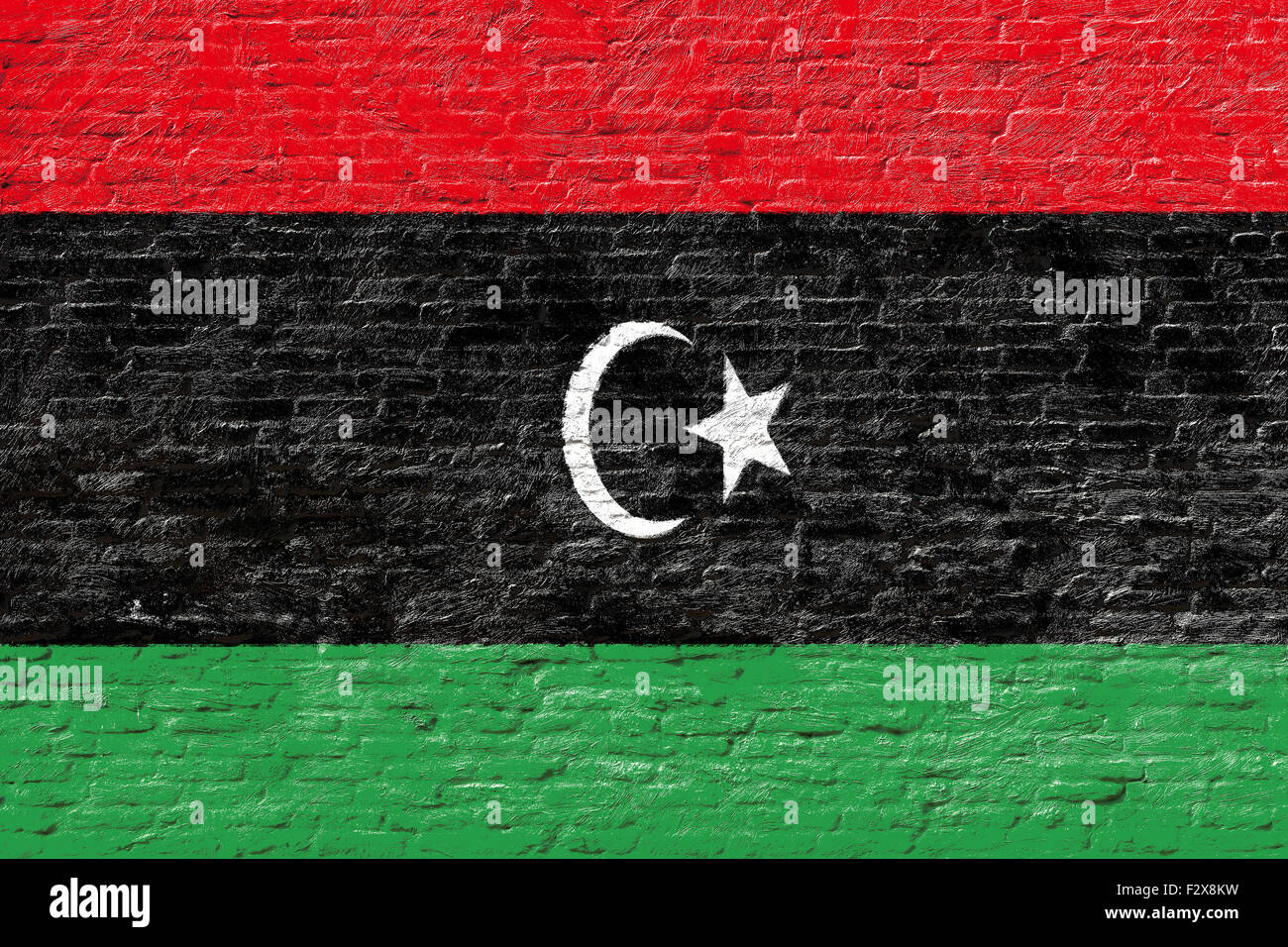 Libya - National flag on Brick wall Stock Photo