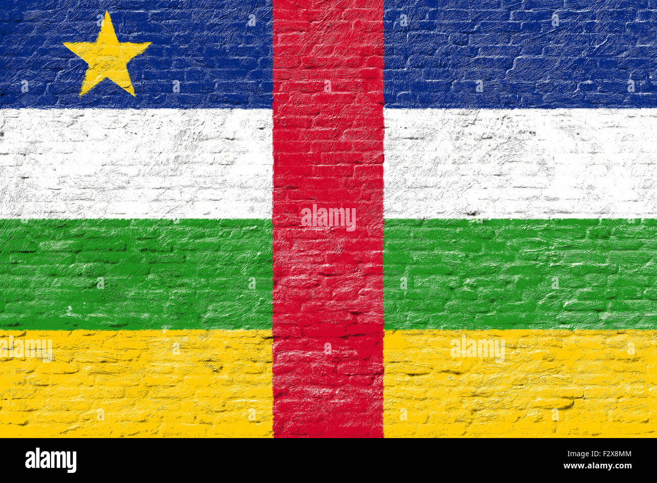 Central African Republic - National flag on Brick wall Stock Photo