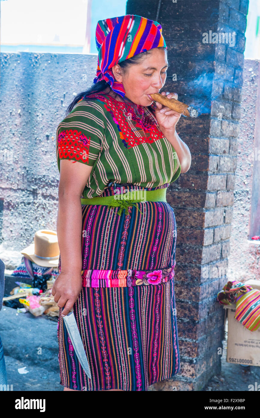 Guatemalan woman take part in a traditional Mayan ceremony in Chichicastenango , Guatemala Stock Photo