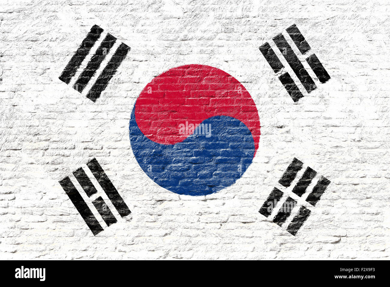 South Korea - National flag on Brick wall Stock Photo