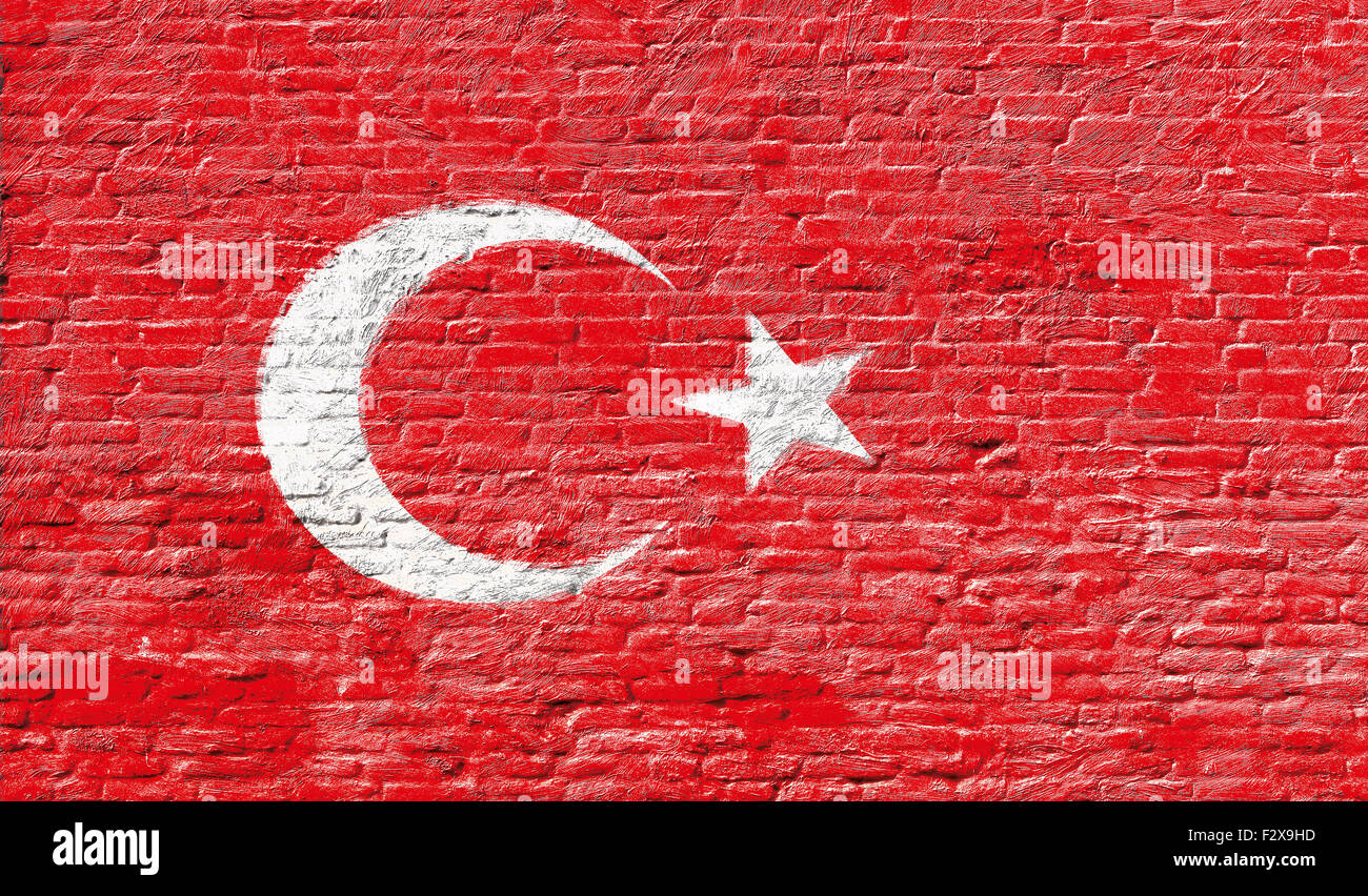 Turkey - National flag on Brick wall Stock Photo