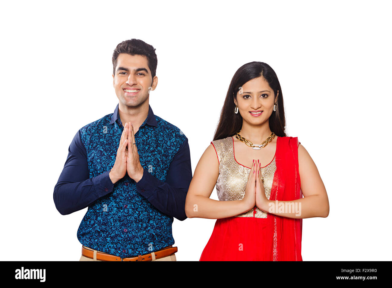 2 indian Married Couple Diwali Festival Joined Hand Welcome Stock Photo ...