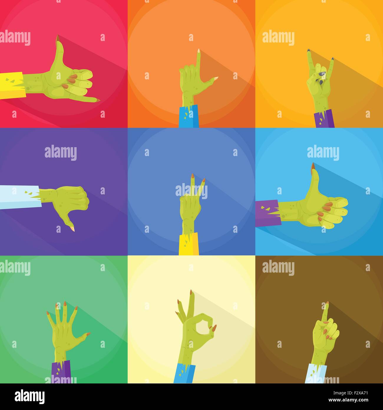 Zombie Hand Show Finger Gesture Set Collection Stock Vector