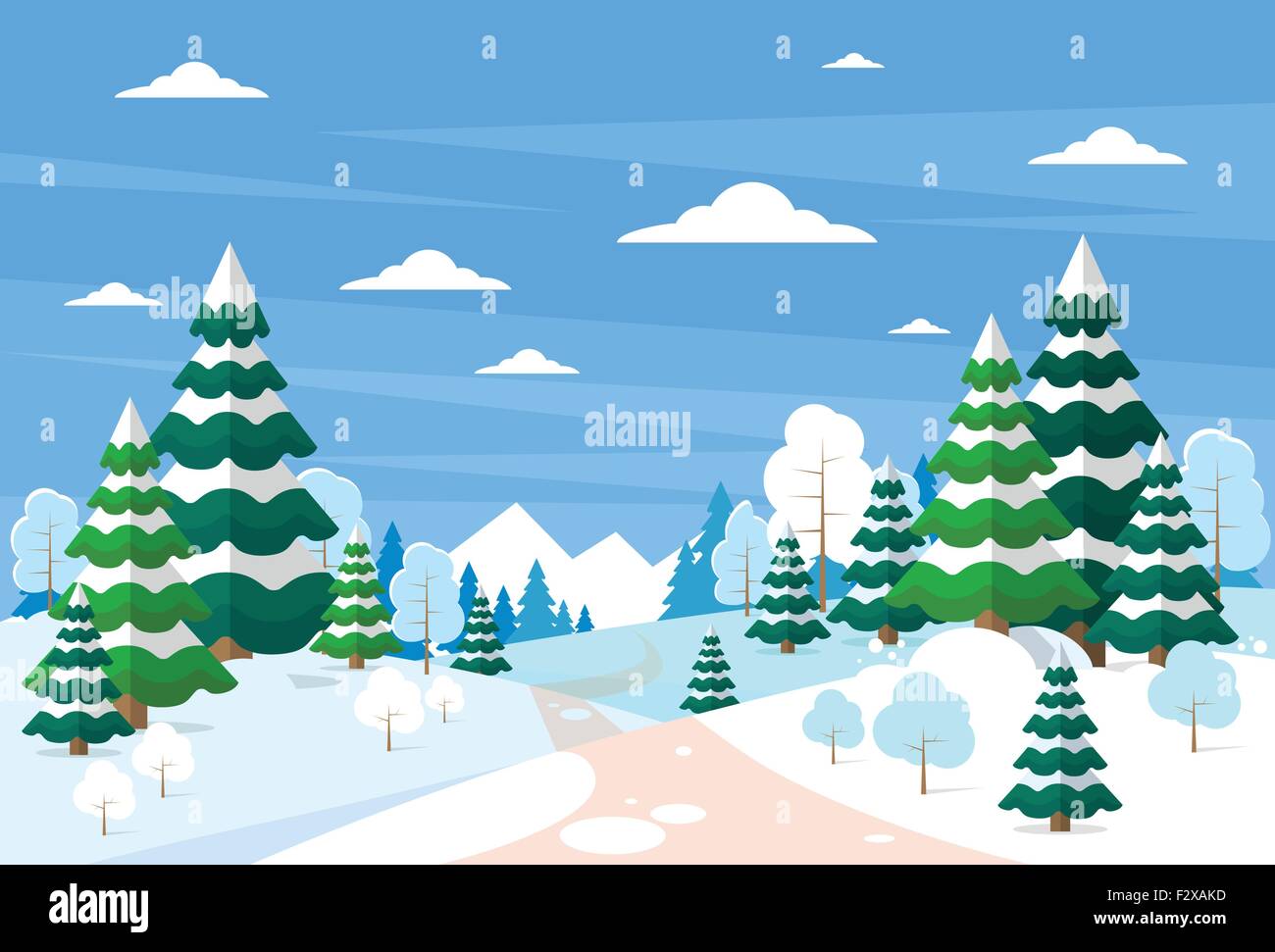 Winter Forest Landscape Christmas Background, Pine Snow Trees Woods ...