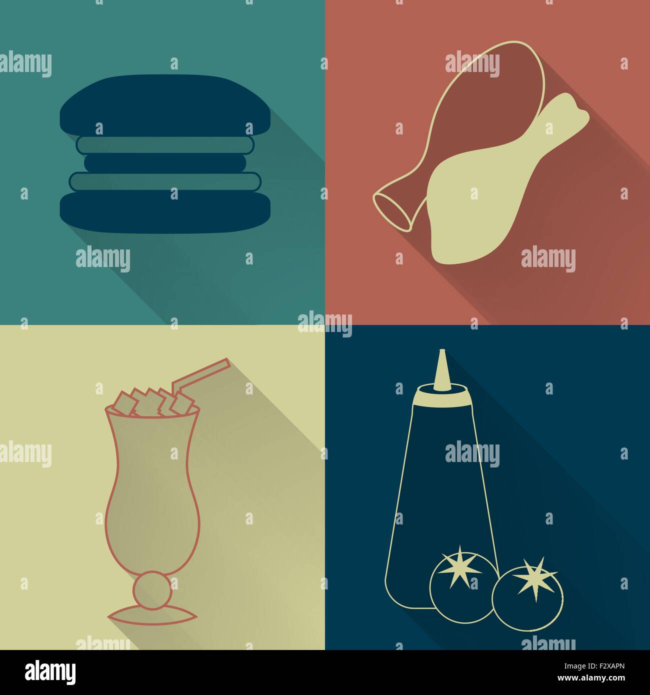 Set of four colored fast food icons Stock Vector Image & Art - Alamy