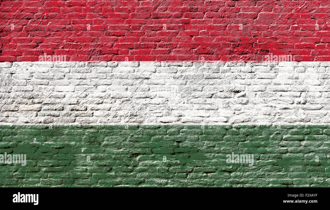 Hungary - National flag on Brick wall Stock Photo