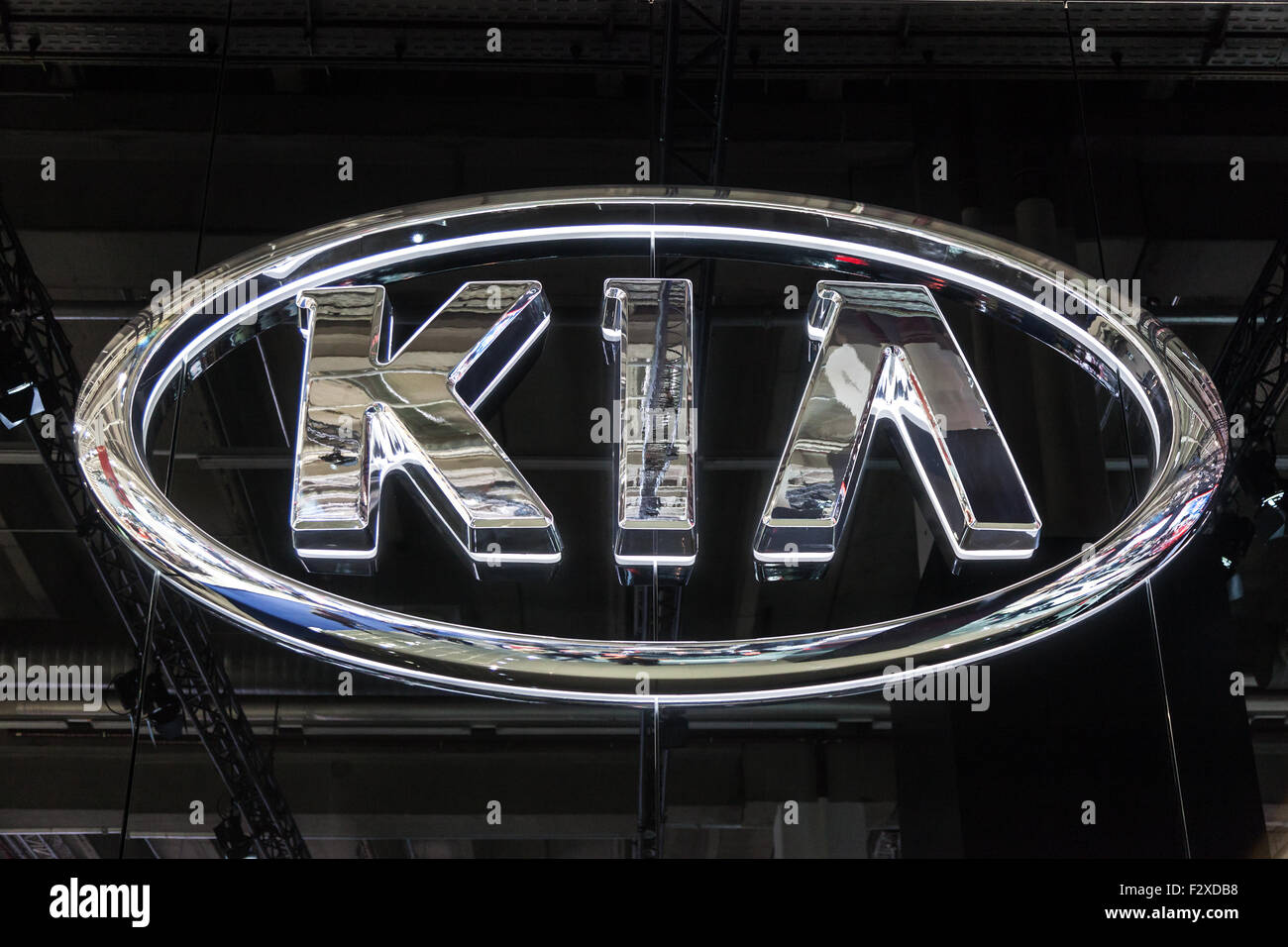 KIA company logo at the IAA International Motor Show 2015 Stock Photo
