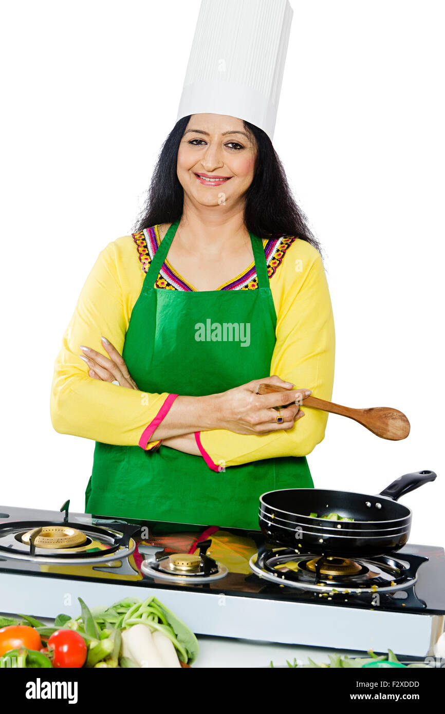 1 indian Adult Woman Housewife Kitchen Cooking Stock Photo