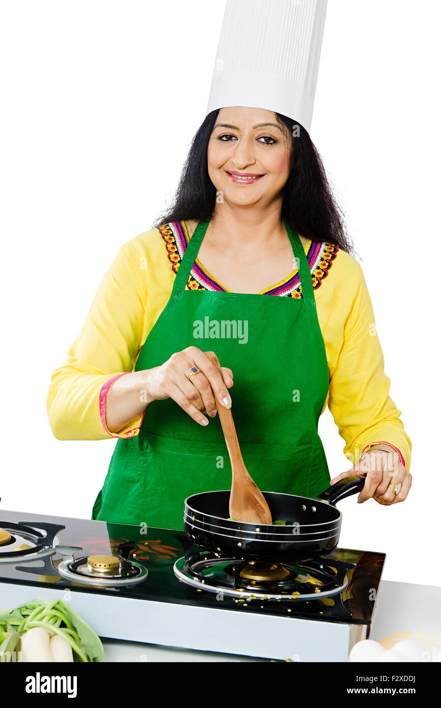 1 indian Adult Woman Housewife Kitchen Cooking Stock Photo