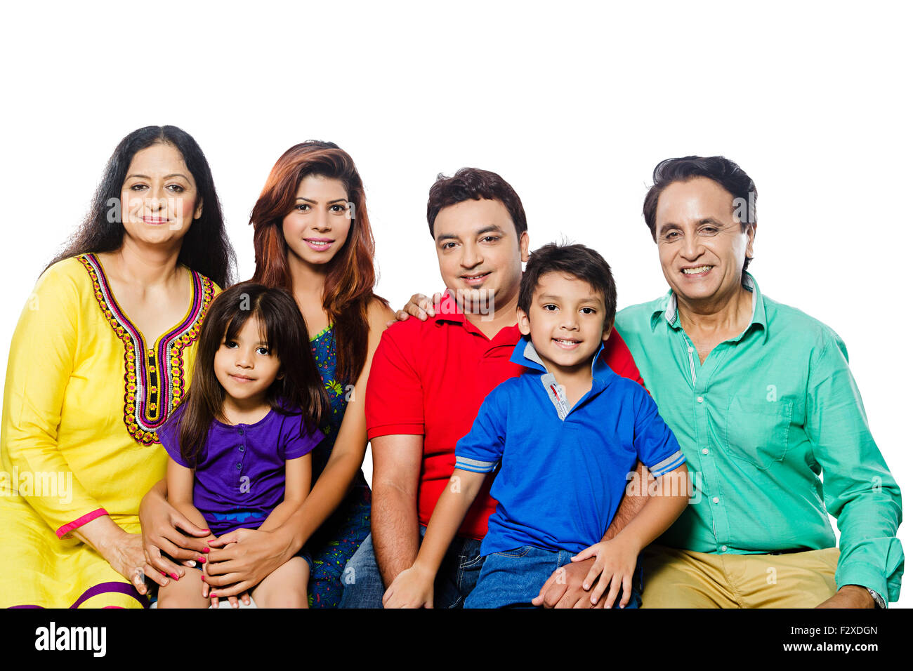 indian Group Joint Family sitting Stock Photo