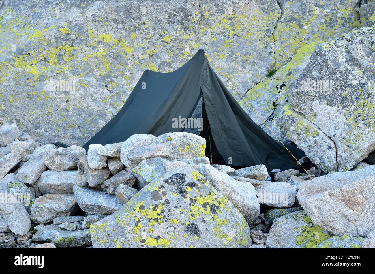 Tent in mountains. High Tatra Mountains in Slovakia. Stock Photo