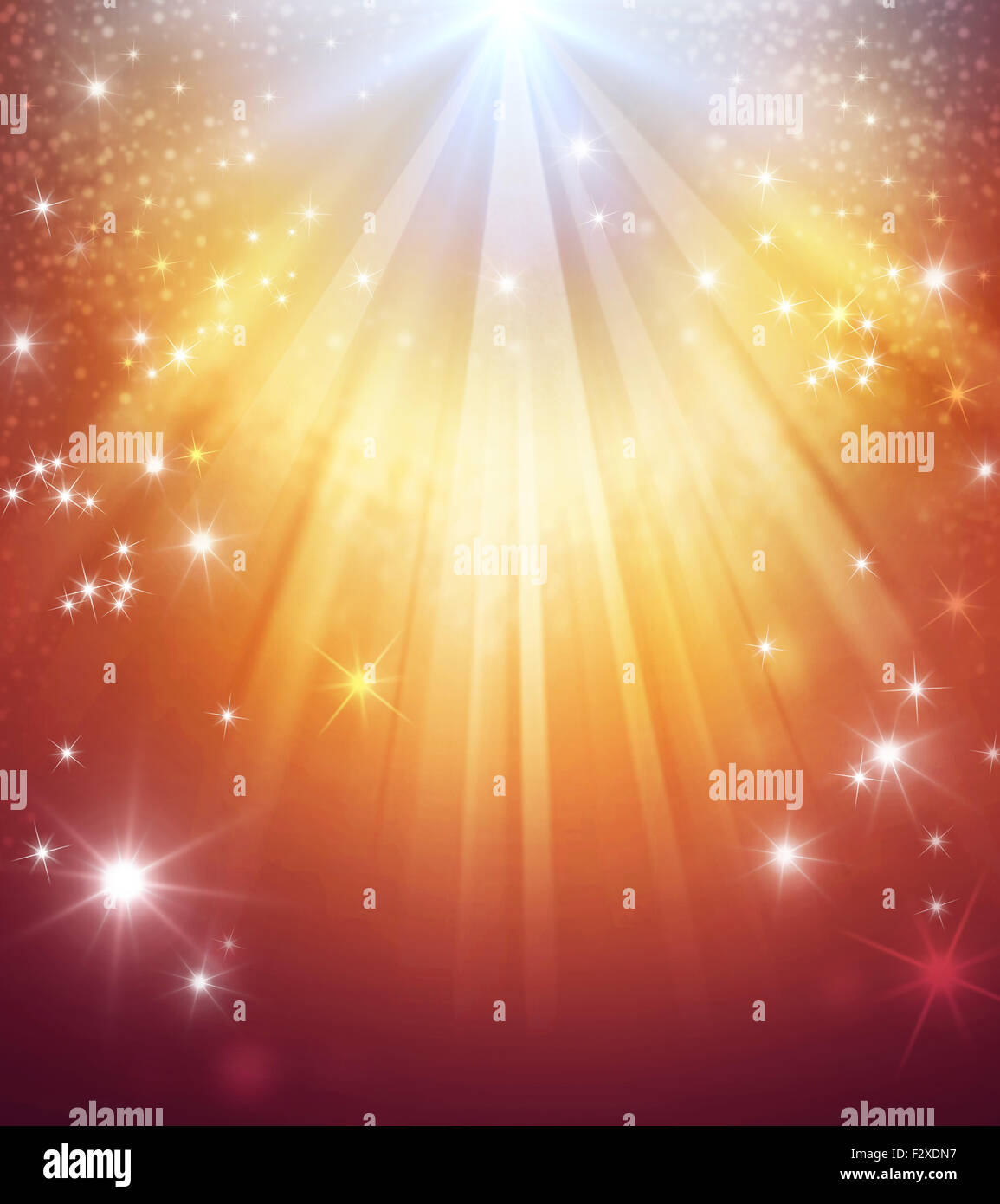 Shiny gold background with star lights raining down Stock Photo