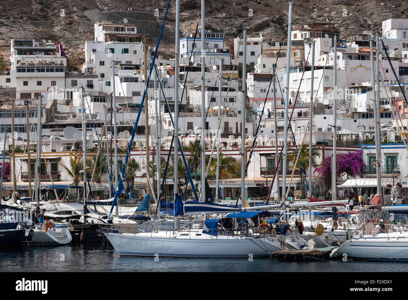 Sailing yachts in the marina, Puerto de Mogan, Gran Canaria, Canary Islands, Spain Stock Photo