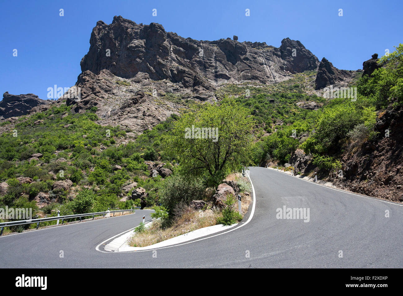 Curvy road, Gran Canaria, Canary Islands, Spain Stock Photo