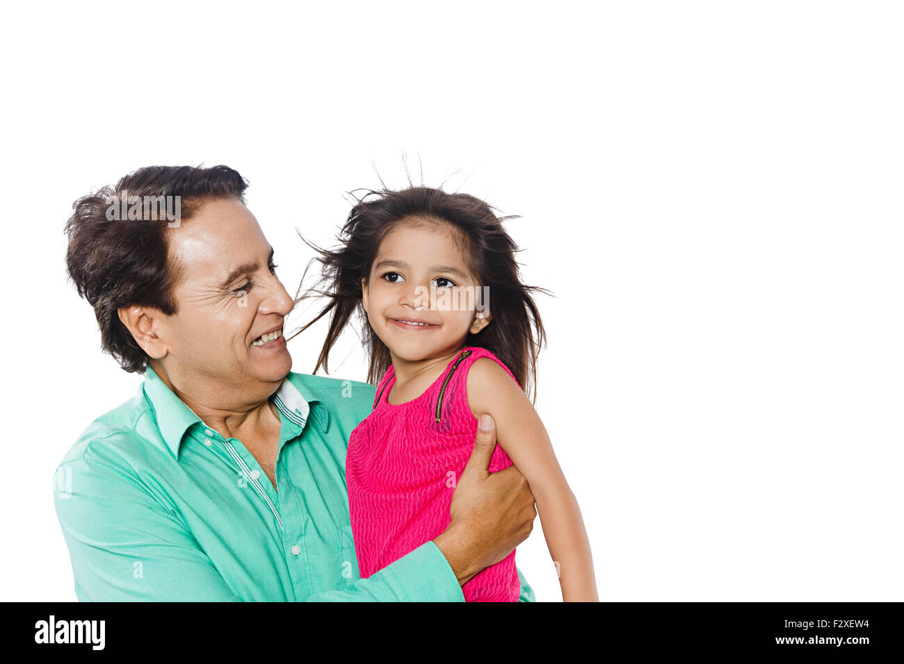 2 indian Grandfather and Kid Granddaughter caring Stock Photo